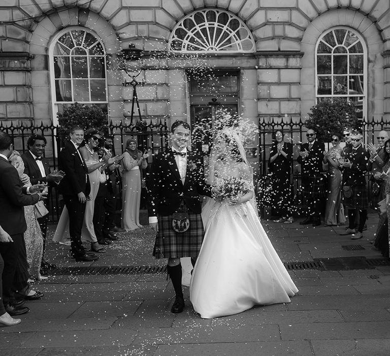 Confetti moment for the bride and groom at Signet Library in Edinburgh 