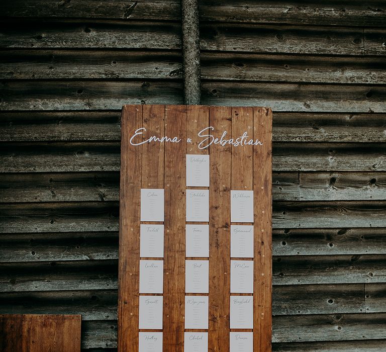 Wooden table plan rustic wedding decor 