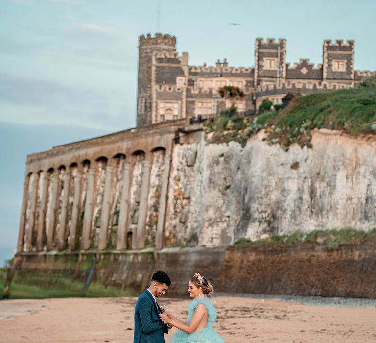 Botany Bay elopement wedding with bride in a Millia London wedding dress