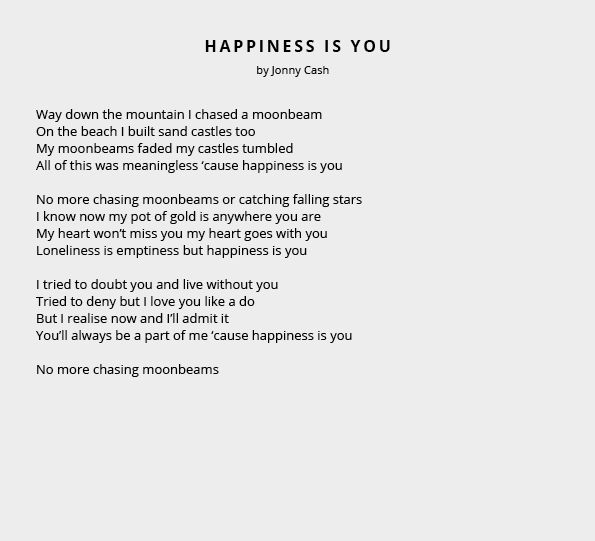 Alternative Wedding Readings Happiness Is You by Jonny Cash