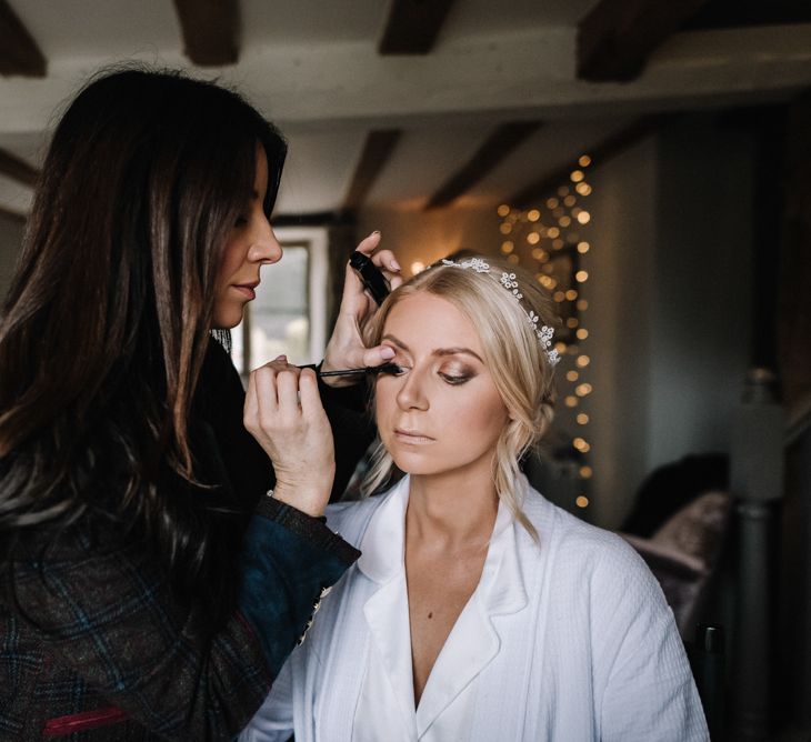 Bridal makeup for spring barn wedding at stone barn