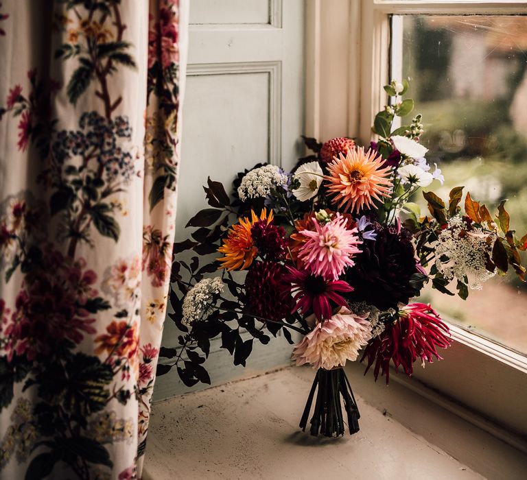 Beautiful bright wedding bouquet for bride