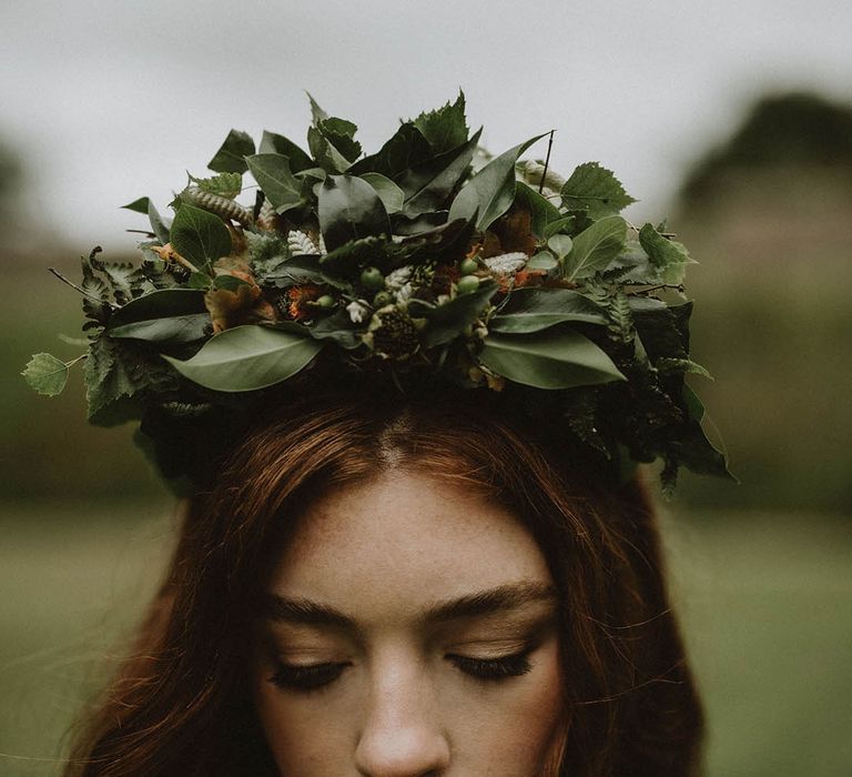 green leaf and foliage flower crown 