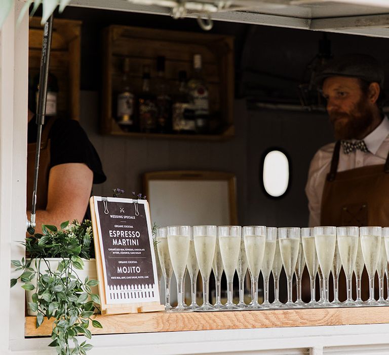 Wedding mobile bar for the wedding drinks at summer wedding in Somerset 