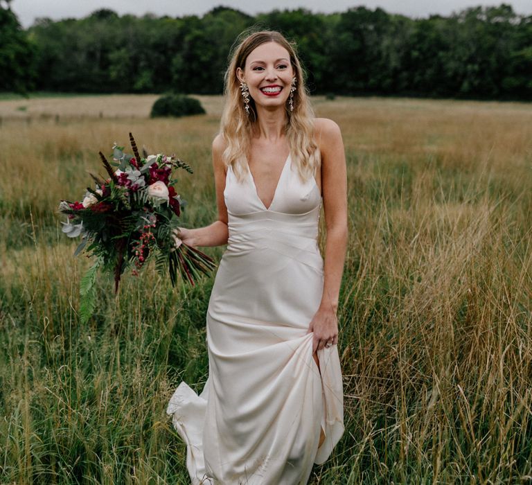 Bride in highstreet wedding dress at High Billinghurst Farm wedding