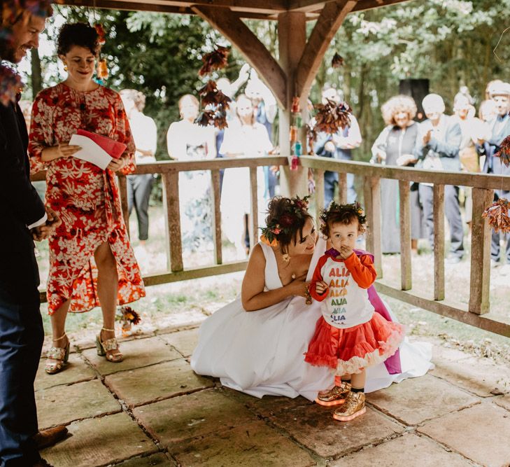 Daughter flower girl in tutu and slogan t-shirt