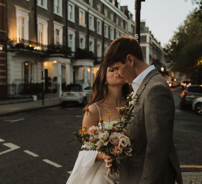 Urban wedding portraits at dusk 