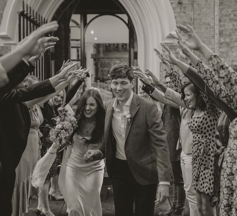 Black and white portrait of the church exit 