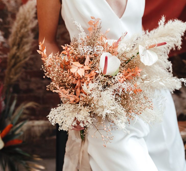 dried flower and grasses wedding bouquet 