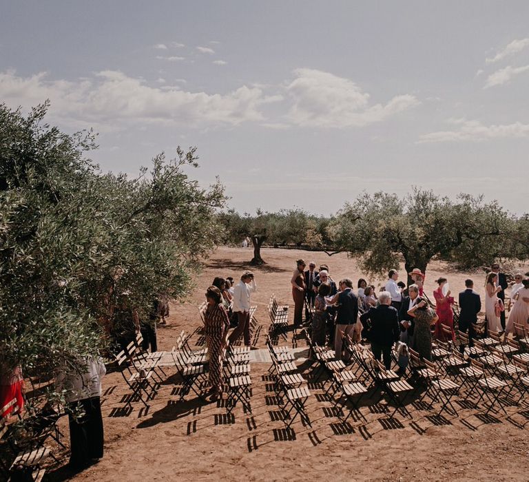 Guests get ready to take their seats in Barcelona olive grove