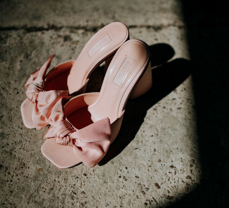 Pink bow mule wedding shoes 