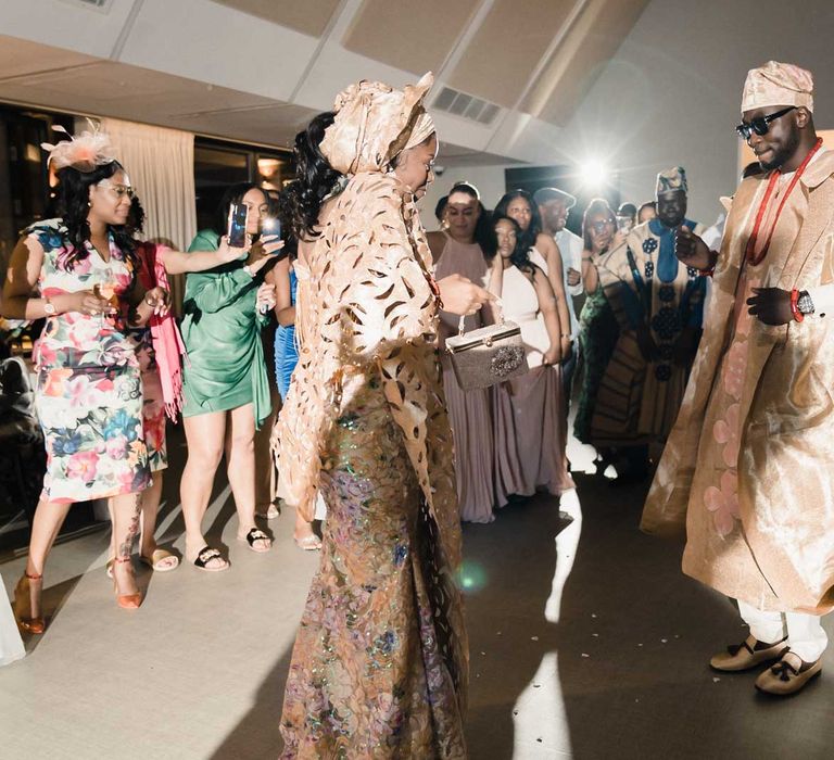 Bride & groom wear traditional Nigerian formal attire for evening party at the Edgbaston Park Hotel 