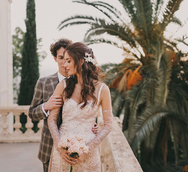 Granada Andalusia Spanish destination wedding with bride in a bespoke gold wedding dress