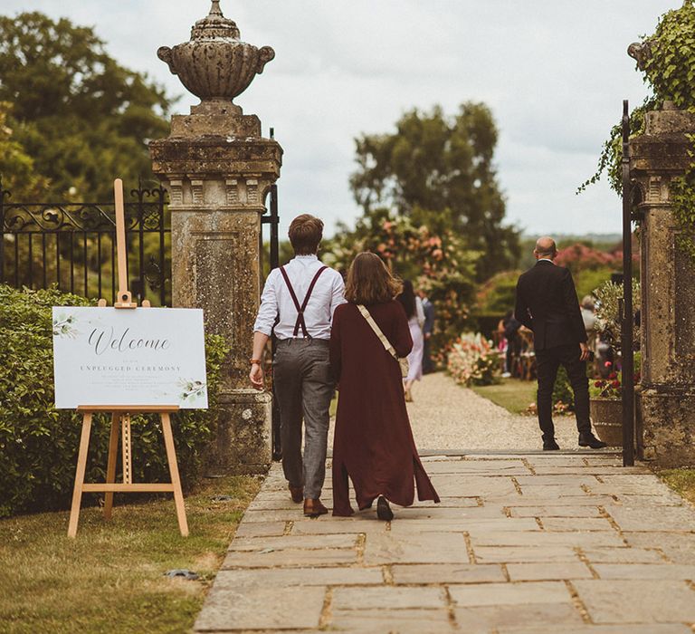 Wedding welcome sign for unplugged ceremony at the gates at the Four Seasons 