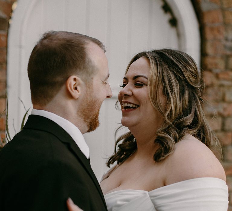 Cute wedding couple portrait of the bride and groom gazing into each other's eyes at their Aswarby Rectory wedding 