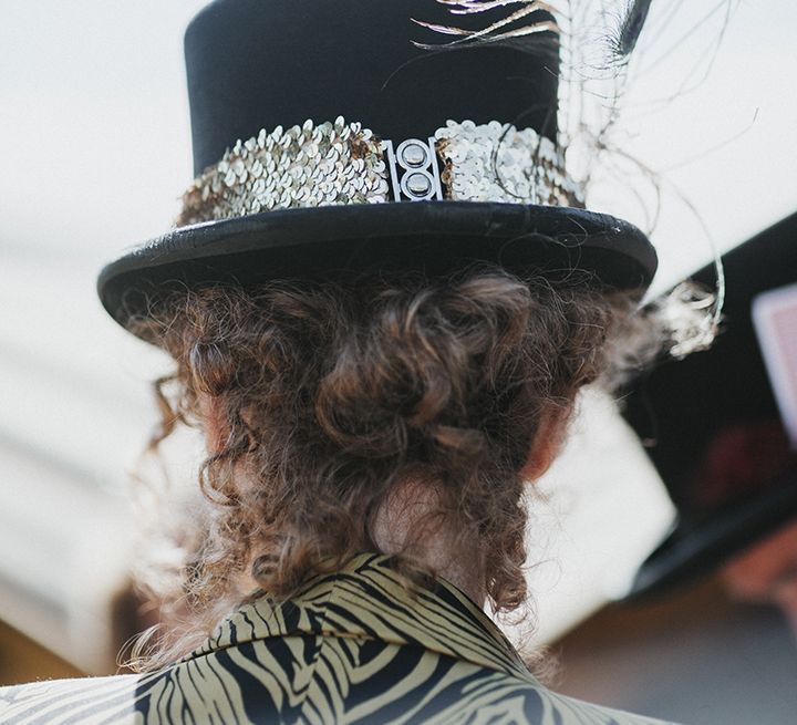 Balck wedding guest hat with sequins and feather decor