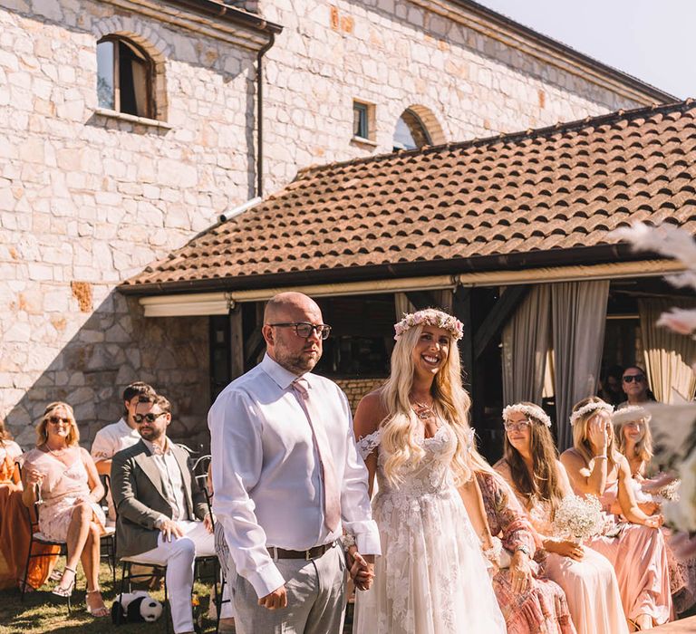 Croatia wedding with an outdoor wedding ceremony for boho pastel theme destination wedding 