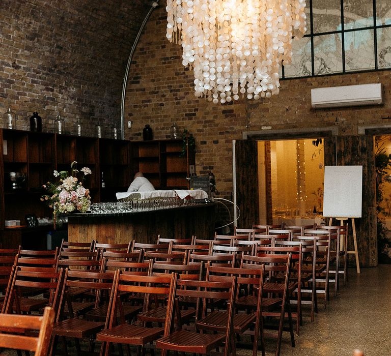 100 Barrignton London wedding venue with ceremony space and modern chandelier 