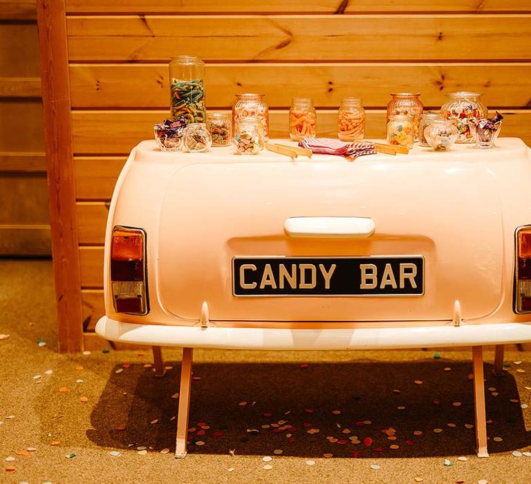 Pink Cadillac car for candy bar for the kids at the wedding 