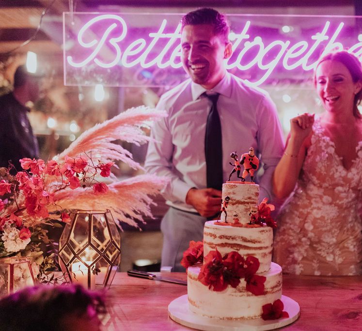 Neon wedding sign at pink and blue wedding