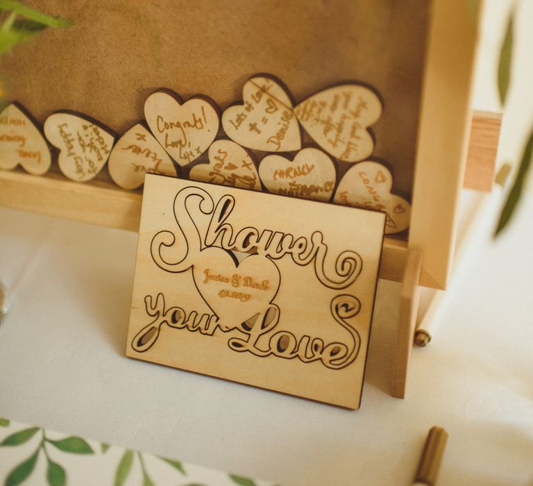 Shower your love wooden heart wedding guest book 