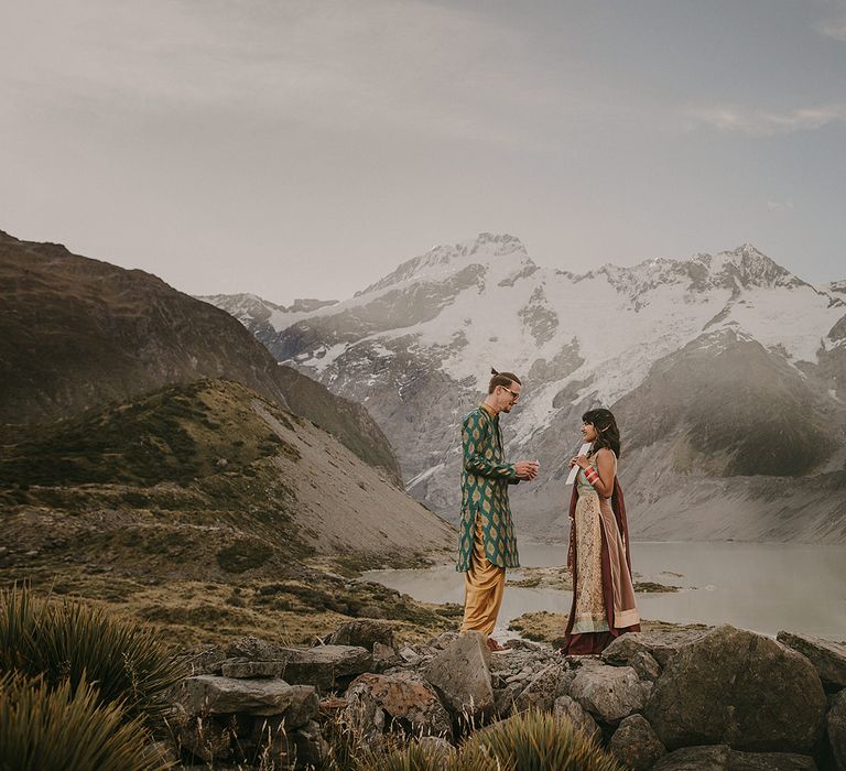 The bride and groom wrote personalised vows for their New Zealand elopement