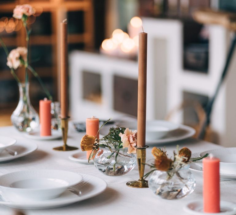 A minimal, retro pink and brown Scandinavian colour scheme for a destination wedding in Sweden