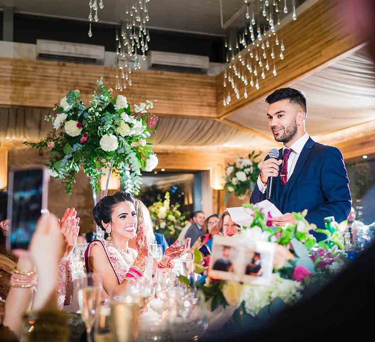 wedding speeches during wedding breakfast at Hindu fusion wedding