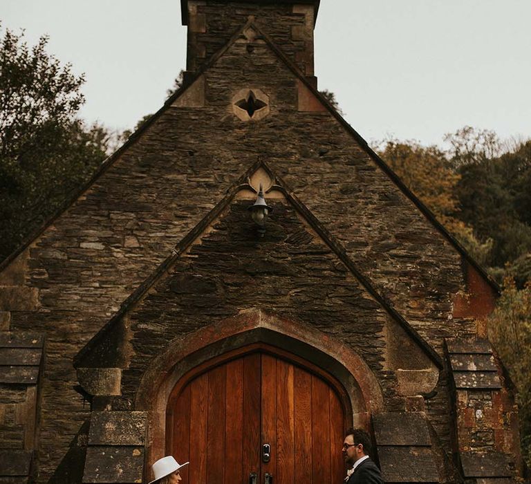 Bride and groom portrait at Sandy Cove Hotel, Devon wedding 