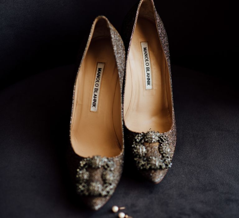 Manolo Blahnik bridal shoes in deep brown