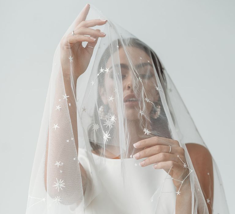 stylish drop veil embroidered with stars