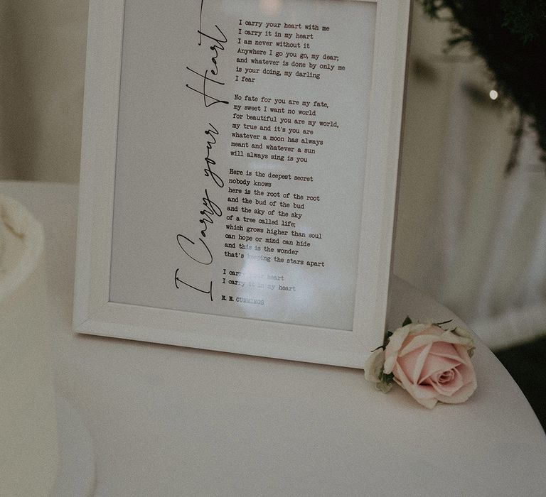 Framed 'I Carry Your Heart With Me' wedding reading 