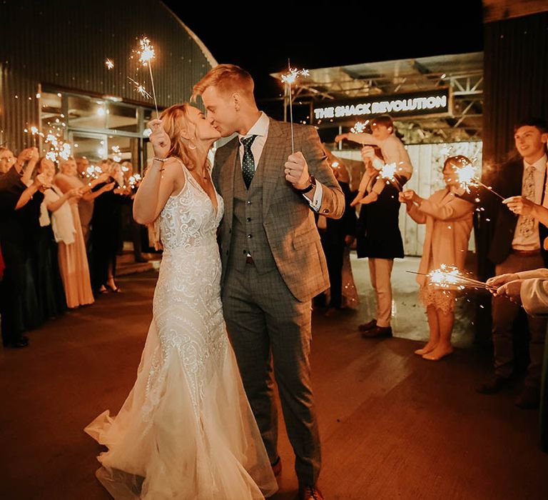 Iconic sparkler exit for bride and groom