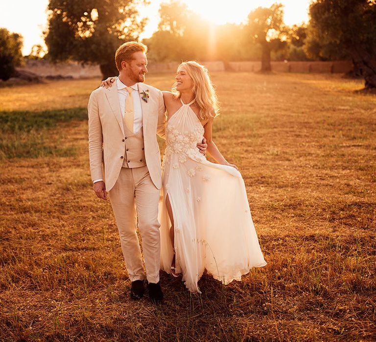 Golden hour couple portrait for the bride and groom at their wedding in Puglia, Italy