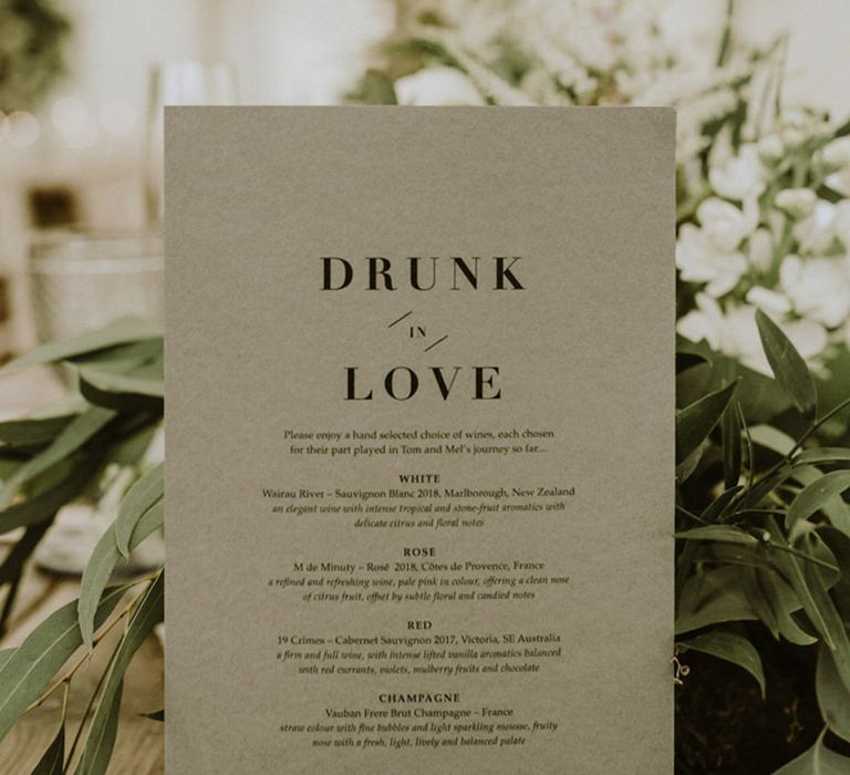 Drunk in love wedding custom wine list menu 