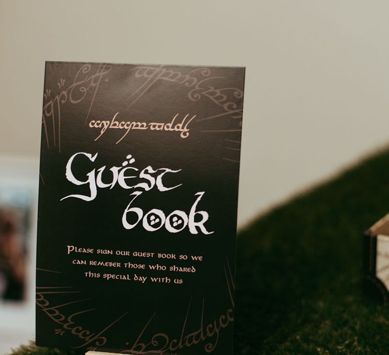 Wedding guest book sign in the iconic Lord of The Rings typography 