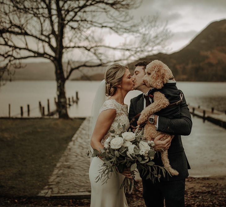 Bride and groom photography in the Lake District with their poodle 