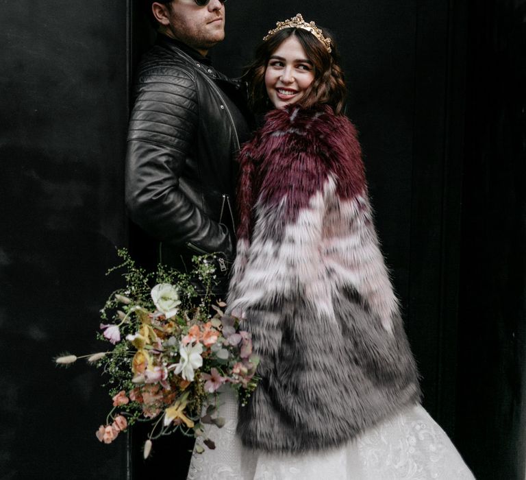 Bride & groom pose in New York elopement 