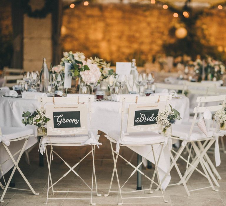 Bride and Groom seating signage at Le Mas De La Rose wedding reception