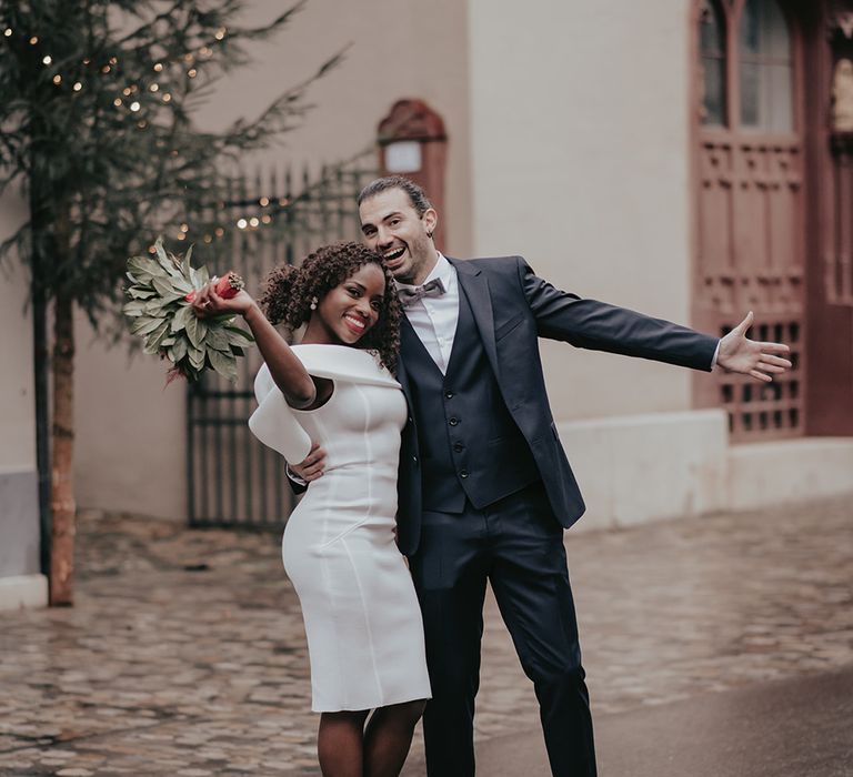 Bride & groom celebrate after marriage on the streets