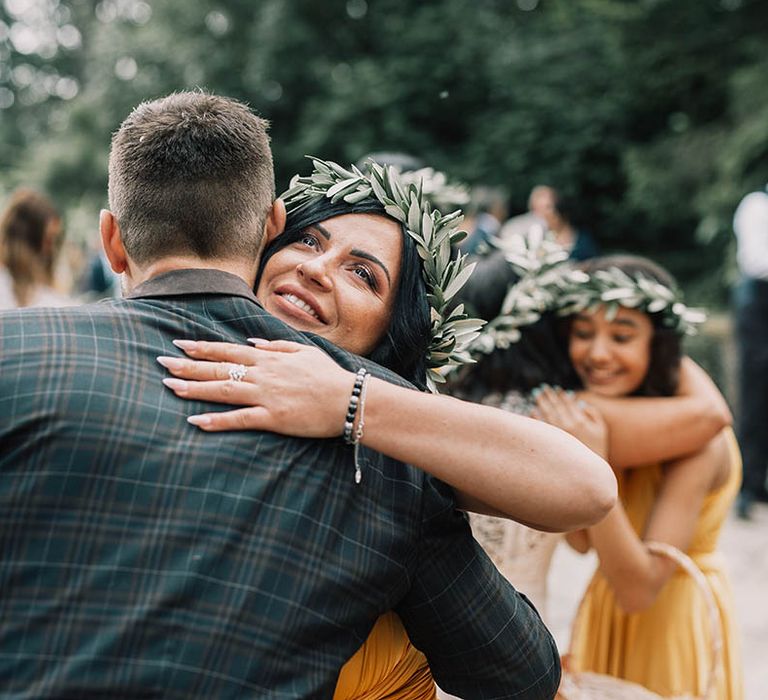 Bride wears floral crown on her wedding day