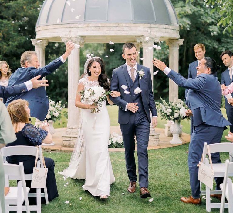 outdoor wedding ceremony confetti moment at Ardington House