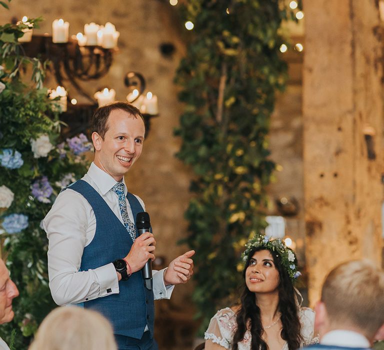 Grooms speech at Tithe Barn wedding venue in Yorkshire 