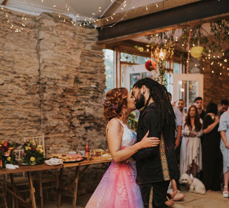 first dance with bride in a lace wedding dress after a trash the dress moment 