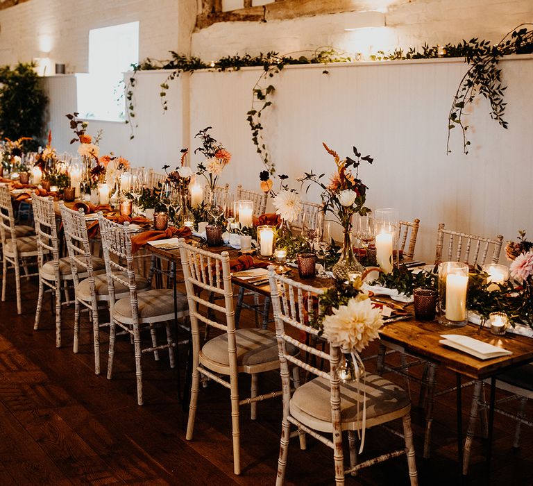 The Barn at Alswick rustic wedding venue with an orange colour palette and theme for the autumn wedding 