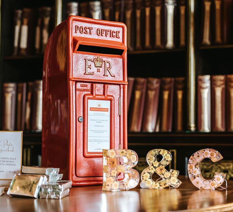 Classic red post box for cards from guests 