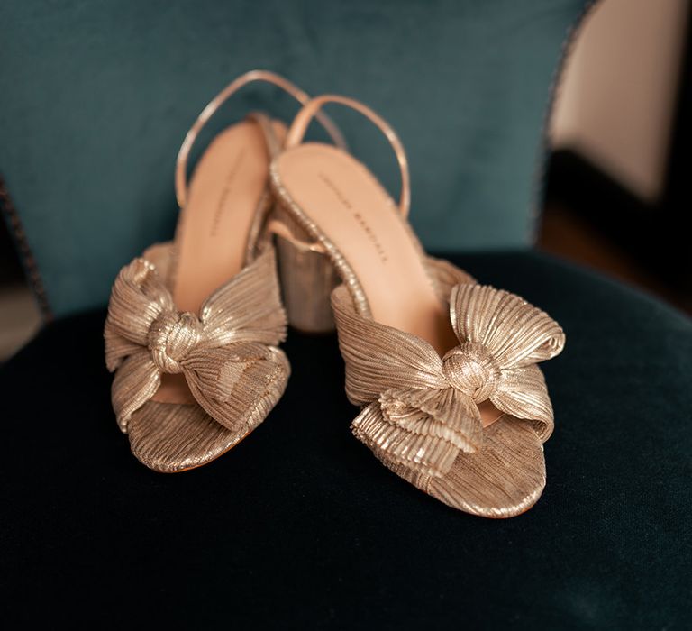 Gold bow Loeffler Randall wedding shoes 