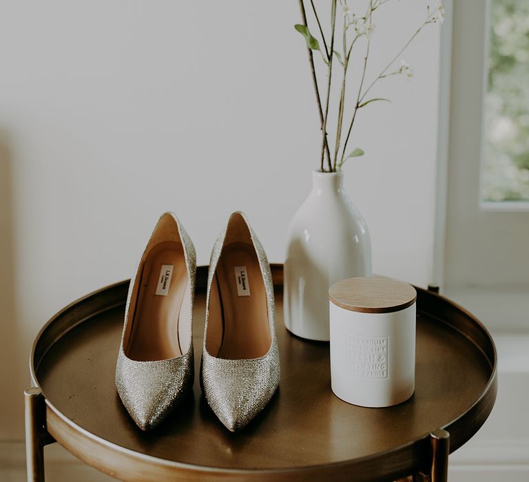 Silver L.K Bennett wedding shoes 