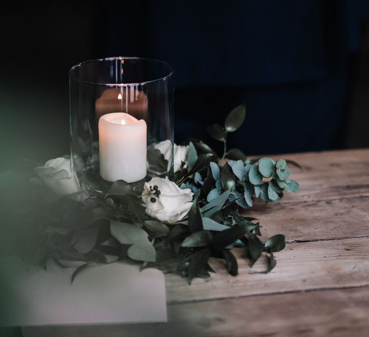 Candle lit barn wedding