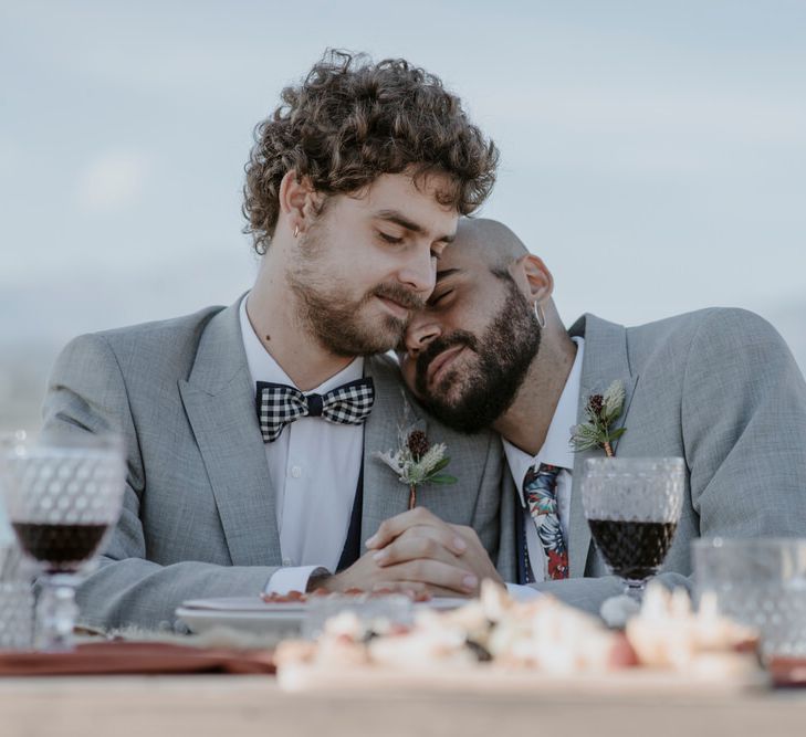 The grooms celebrated their wedding with fine Spanish red wine